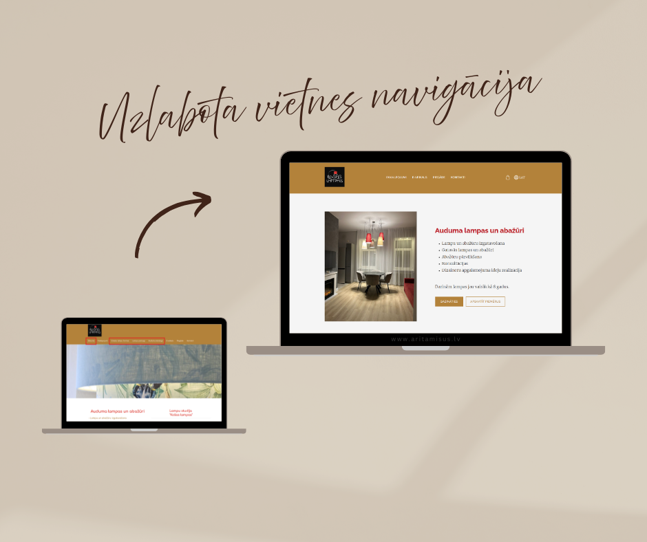 Optimizēts individuāla dizaina produktu interneta veikals - uzlabota vietnes navigācija