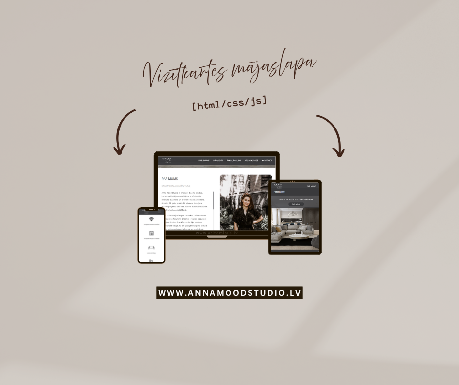 Responsīva vizītkartes mājaslapa ar dizaina portfolio galeriju - custom code: html/css/js